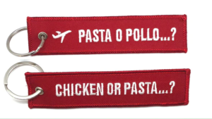 Llavero "Chicken or pasta?" en tela