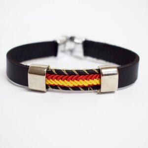 PULSERA ESPAÑA CUERO CON BANDERA TRENZADA